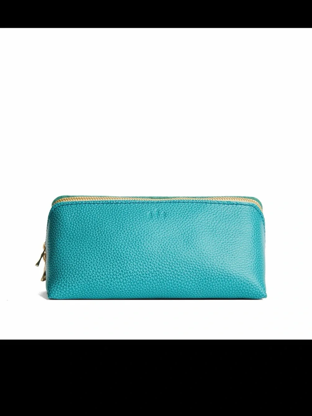 Turquoise Textured Cosmetic Pouch with Gold Zip